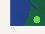 an image of a blue and green painting with a green dot on it