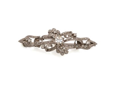 Broche en or gris 750 et platine 850 millièmes, à décor de v… - Photo 1