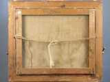 an old wooden picture frame with a rope hanging from it ' s side