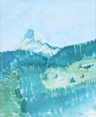 une aquarelle représentant une montagne au loin