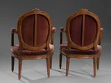 pair of early 20th century mahogany chairs with red velvet upholstered seats