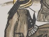 a drawing of a man and a woman sitting on the ground