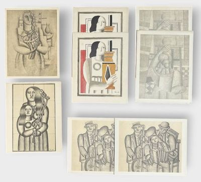 six dessins représentant des personnes dans différentes poses sur une surface blanche