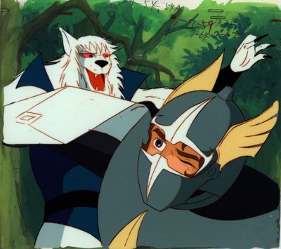 an image of a cartoon of a man with a cat on his back