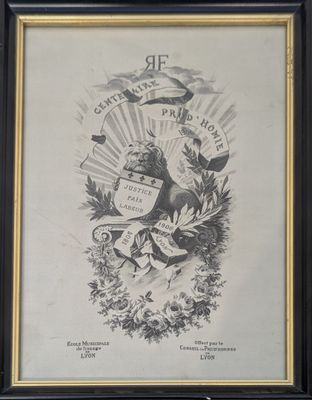 a black and white drawing of a horse with a banner on it