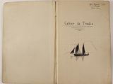 an open book with a drawing of a sailboat on it