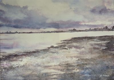 Marie France LABELLE, Ciel d'orage à Arz, Aquarelle, 50 x 40…