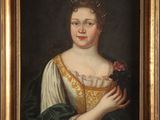 portrait of a lady holding a rose in her left hand