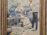 l'image d'un tableau représentant un homme et une femme assis sur un canapé