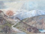 une image représentant un tableau représentant un paysage de montagne avec une rivière