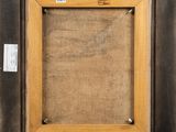 a painting of a wooden frame with a label on it