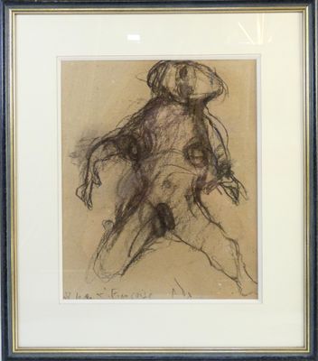 an image of a drawing of a dog in a black frame