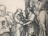 an image of a drawing of a man on a horse and a woman on a horse