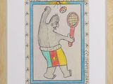 drawing of a man holding a tennis racquet in his right hand