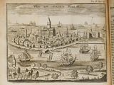 un vieux livre sur lequel figure l'image d'une ville