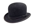 a black top hat with a bow tie on a white background