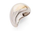 une image montrant un gros plan d'une bague en argent sur fond blanc