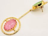 gold plated brooch with pink and green enamel flower