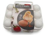 une boîte d'œufs dans laquelle se trouve une poule