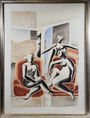 une image représentant un tableau où l'on voit trois femmes assises sur un canapé