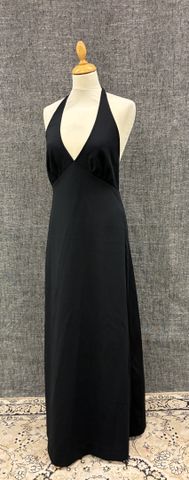 VINTAGE – Robe dos nu en polyester noir. Taille : 38 à vue. 