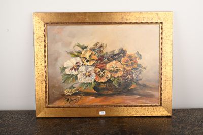 une peinture de fleurs dans un vase sur une table
