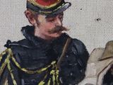 an oil painting of a man in a military uniform reading a book