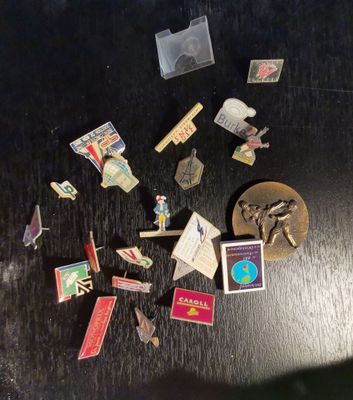 beaucoup de punaises et d'aimants posés sur une table