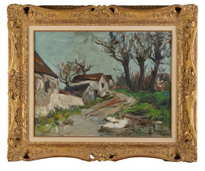 une image représentant un tableau représentant une scène de ferme avec des canards au premier plan