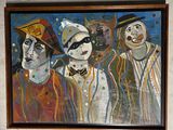 tableau représentant un groupe de clowns accrochés au mur d'une pièce