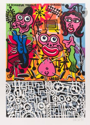 a painting of a group of people standing next to each other