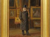 une image représentant un tableau où l'on voit un homme portant un chapeau et un manteau