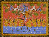 un tableau représentant un groupe de personnes dans un arbre, entourées d'oiseaux