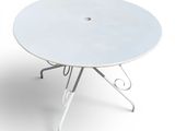 an image of a white table with a white top and metal legs