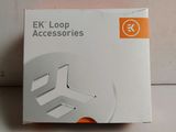 a white box with an orange logo on it