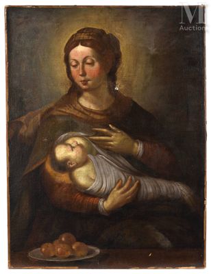 a painting of a woman holding a baby in her arms