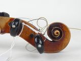 a close up of a violin with strings attached to it