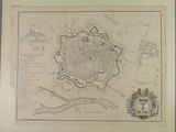 an old map of a city with a castle in the middle