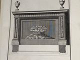 a drawing of a fireplace with two vases on top of it