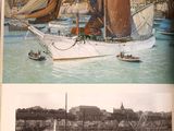 un livre ouvert avec des images de bateaux dans l'eau et un bateau dans l'eau