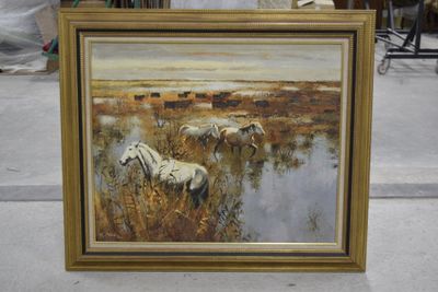 Georges BLOUIN (1928-2012) "Chevaux et taureaux en Camargue"