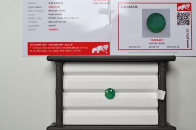 a picture of a fake green stone on display