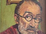 tableau représentant un homme à lunettes et barbu dans une pièce verte