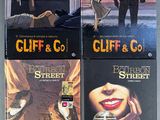 three books of cliff and co, one with a microphone and the other with a woman