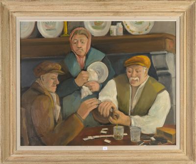 tableau représentant un groupe d'hommes jouant aux cartes autour d'une table