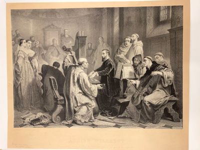 un vieux dessin en noir et blanc représentant un groupe de personnes assises autour d'une table