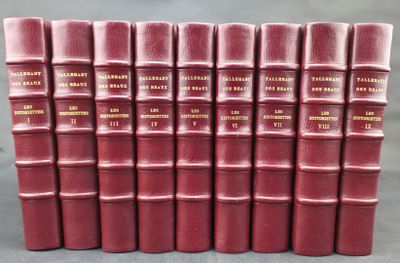six red books are stacked on top of each other on a table
