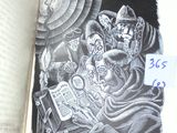 a drawing of a group of people reading a book