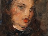 an image of a painting of a young girl in a black dress