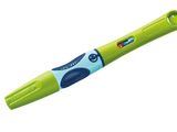 a close up of a green pen with a blue tip